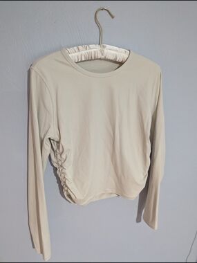 lululemon athletica Cream Ribbed Long-Sleeve Side-Ruched Tee